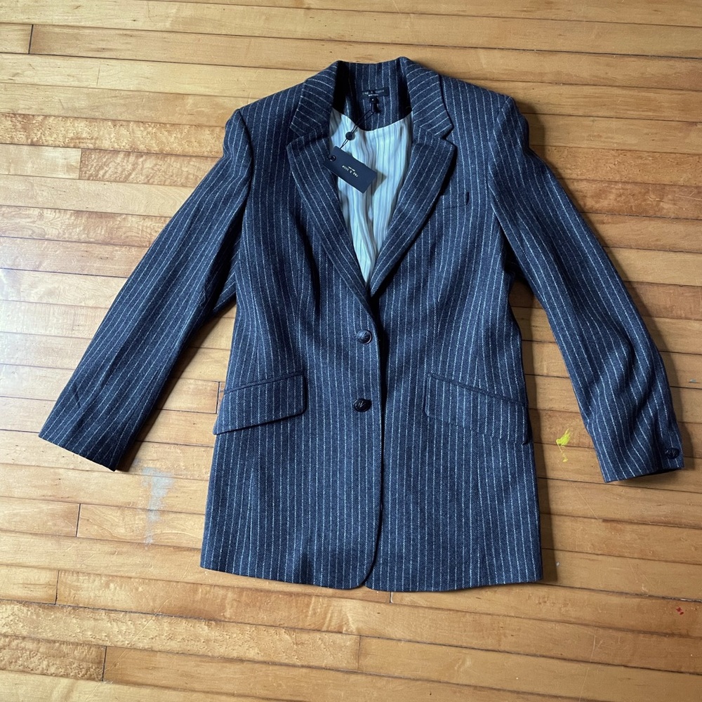 Rag & Bone Charles Italian Wool Blazer in Grey Pinstripe Size 4 NWT